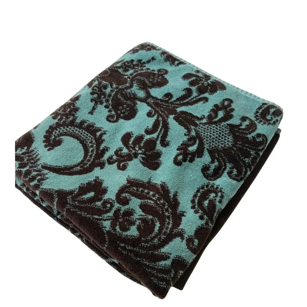 BIANCA Exclusive Portugal Damask Bath Towel 100% Cotton Blue Brown 48x27 Luxury
